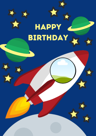 Blue Space Rocket Happy Birthday