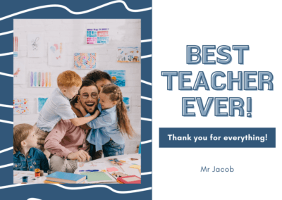 Blue & White Best Teacher Ever card