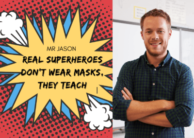 Red Yellow Superhero Teacher Card