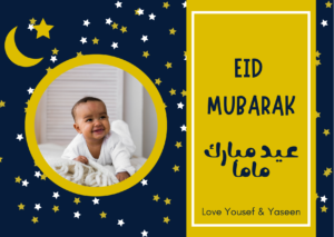 Blue Gold Star Eid Mubarak card