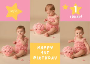 Pink Yellow 1st Birthday Card