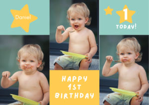 Green Yellow 1st Birthday Card