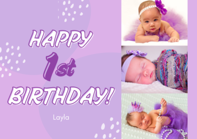 Purple Happy 1st Birthday Card