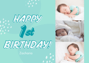 Aqua Happy 1st Birthday Card