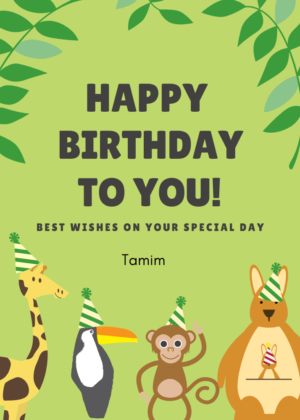 Green Animal Birthday Card