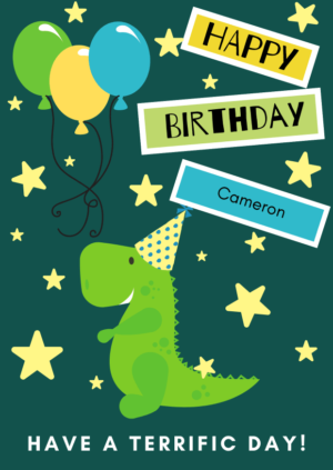 Green Dinosaur Star Birthday Card