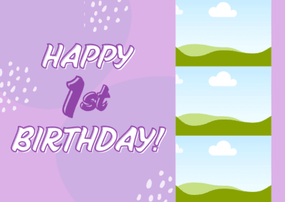 Purple Happy 1st Birthday Card